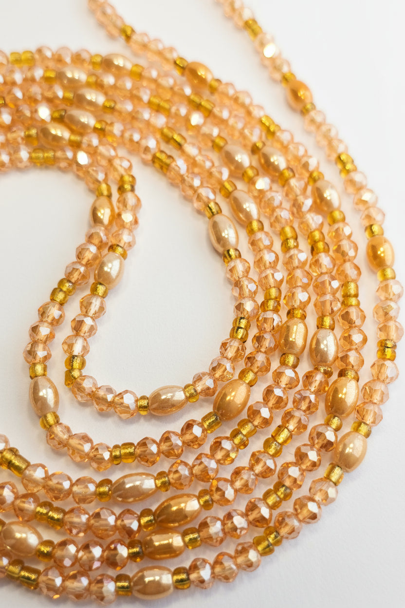 Barely There Nude Waist Beads – Subtle Gold & Champagne Crystal Bead Set for Everyday Elegance