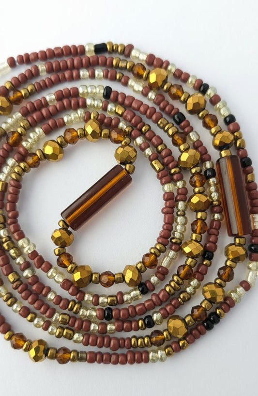“Cocoa Glow Waist Beads – Golden Amber & Bronze Beaded Body Jewelry for Confidence and Radiance