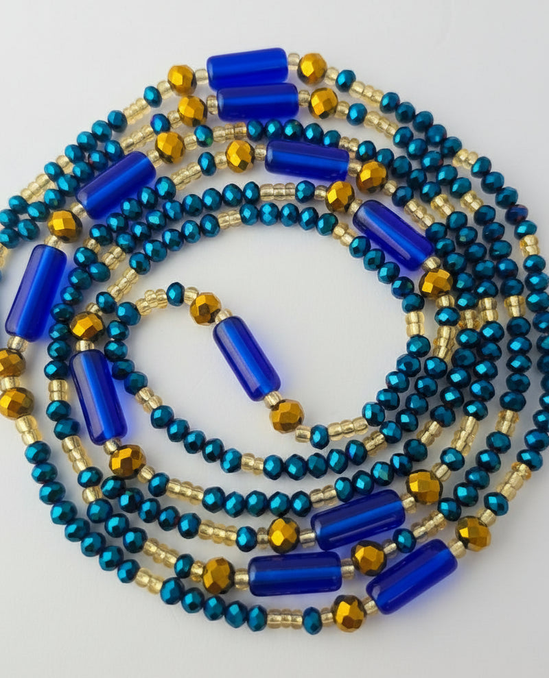 Electric Blue Waist Beads – Royal Blue & Gold Body Jewelry for Confidence, Energy & Style | Handmade Waist Beads by Simply Adorn Me