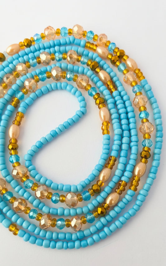 Golden Sky Waist Beads – Light Blue & Honey Gold Handmade Body Jewelry | Simply Adorn Me